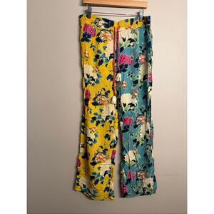 Anthropologie Blue Yellow Chartreuse Floral Sweet Dreams Lounge Pants Size Small